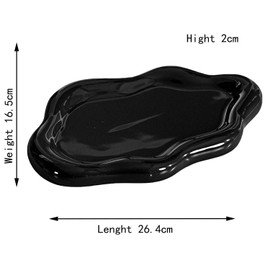 Wnntyu Badezimmer Tablett Marmor Schmuck Deko Tablett Keramik Badezimmertablett Schmuck Tablett Marmor Oval 26 X 16CM (Schwarz)