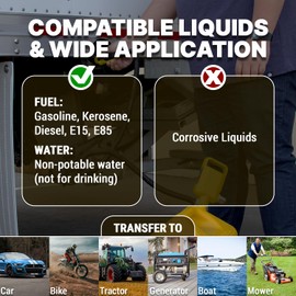 TERA PUMP Automatic Nozzle Fuel Transfer Pump, Hand Control Nozzle, Extendable Intake, 49.2 inch Outtake Hose, 2.5 GPM