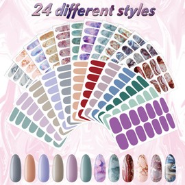 336 Pieces 24 Sheets Full Wrap Nail Polish Stickers Nail Strips Self-Adhesive Gel Nail Strips Art Decals with Nail File for Home Women Girls DIY Nail Decorations (Marble Style)