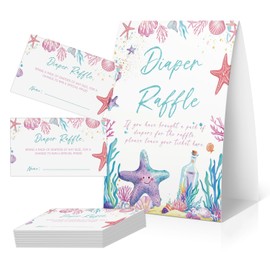 OXEDP Baby Shower Games, Diaper Raffle Sign with 50 Tickets, Diaper Raffle Cards,Babyshower Invitation,Under the Sea Baby Shower Decorations-DPRF02