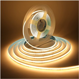 Tesfish LED Strip Light, COB LED Strip DC 12 V 5 m 320 LEDs/M Total 1600 LEDs Warm White 3000 K Neon Light Flexible Super Bright LED Light Strips Strip for Party, Counter, Shelf, Home Decor