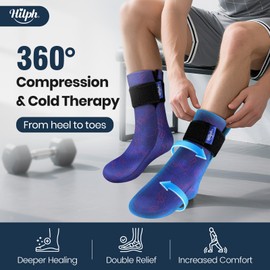 Hilph Full Foot Ice Pack Gel Sock for Hot & Cold Therapy - Reusable Cooling Sock for Toe Pain, Plantar Fasciitis & Hot Feet - Easy Slip On Design for Chemotherapy, Postpartum Recovery, 1 Pair, Blue