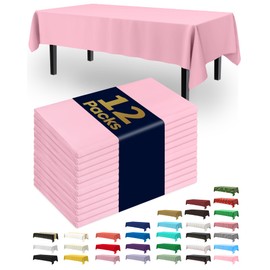 Pureegg Plastic Table Cloth Disposable 12 Pack, 54 x 108 Inch Table Cloths, Easter Party, Valentines, Mothers Day Decorations, Tablecloths, Rectangle, Pastel Plastic Cover, Leakproof & Sturdy, Pink