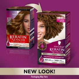 Schwarzkopf Keratin Permanent Hair Color, 6.33 Light Gold Brown, 1 Application - Professionally Inspired Permanent Hair Dye, for up to 80% Less Breakage vs Untreated Hair and up to 100% Gray Coverage
