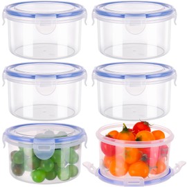6 Pack Food Containers with Lids, Airtight Plastic Food Storage Container Snack Pots Round Leakproof Stackable Container Set Storage Pots with Clip-Lock Lid for Friut, Yoghurt, Snack(600ml)