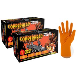 Copperhead HD Orange Nitrile Disposable Gloves, 8 Mil, Latex and Powder Free, Industrial, Food Safe, Raised Diamond Texture, Large (200 Count)