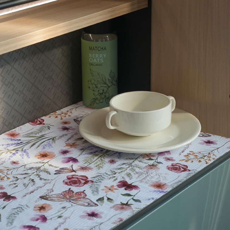 Floral Shelf and Drawer Liner for Kitchen Cabinets,12IN x 20FT