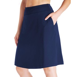 Yogipace Women's 4 Pockets UV Protection 20" Modest Knee Length Skirt Athletic Running Golf Tennis Skort Zippered Pockets, Navy Blue Size M