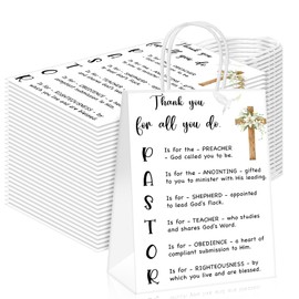 Tenceur 24 Pcs Pastor Appreciation Gifts Bags Christian Thank You Gifts for Men Women Pastor Minister Clergy Church Staff Ministry Appreciation Bag for Birthday Christmas (8.3 x 5.9 x 3.2 Inch, White)