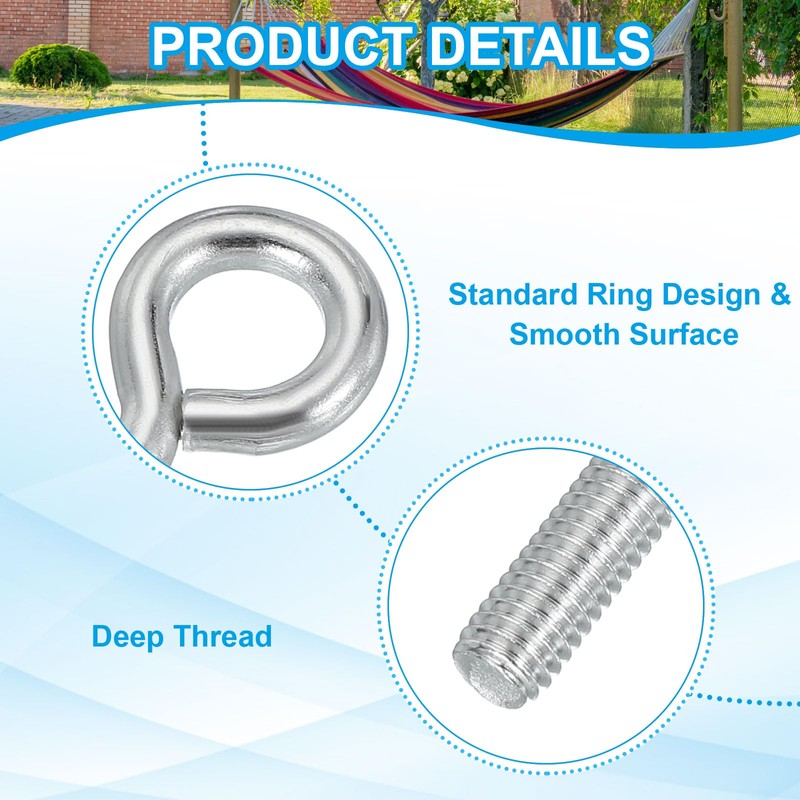 PATIKIL M6x40mm Eye Bolts, 10 Pcs Carbon Steel Threaded Eyebolt