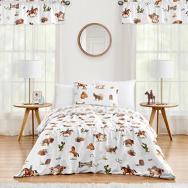 Sweet Jojo Designs Western Cowboy Boy Twin Comforter Set Single Size Bedding Kids Teen College Dorm Bed Room 4p Wild West Cow Print Southern Charm Country South Horse Steer Farm Animal Desert Cactus