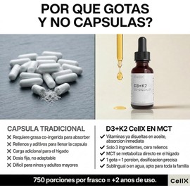 CellX Vitamina D3 + K2 MK-7 en Gotas con Aceite MCT de Coco 30 ml 750 Porciones de 1 Gota Suplemento Alimenticio para Adultos