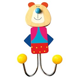 Bino Bear Clothes Hook, Children's Room Accessories for Children from 3 Years (Colourful Wooden Children's Room Decoration, Child-friendly Bear Design), Multicoloured