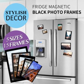YISMEET Magnetic Photo Picture Frame, Photo Collage for Refrigerator, Holds 4X6 inches, 3.5X5 inches, 3X4.5 inches, 2.5X3.5 inches, and a Free Combination Dimensions, 15 Pack, Black…