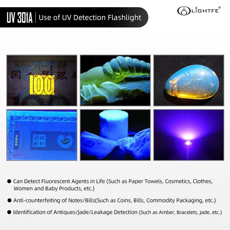 LIGHTFE Black Light UV301-395nm UV Light AA batery Blacklight uv