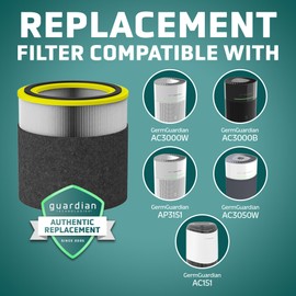 GermGuardian Filter V HEPA Pure Genuine Air Purifier Replacement Filter, Removes 99.97% of Pollutants, Wildfire Smoke, Odors, for Models AC3000W, AC3000B, AC3050, AP3151, AC151, Black/Yellow, FLT151