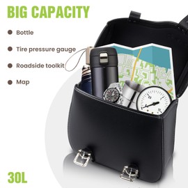 30L Motorcycle Saddlebags Waterproof PU Leather Storage for Harley Sportster Softail Dyna Honda Shadow & More | Quick-Install Design with Reinforced Straps | Universal Fit Large Capacity Luggage Bags