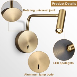 ZEROUNO Wall Mounted Reading Light for Bedroom, Hardwired Sconces with Switch LED 3000K Bedside Reading Lamp (Bronze)