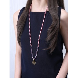 COAI 108 Mala Necklaces with Charms, Rhodochrosite labradorite, Rhodochrosite