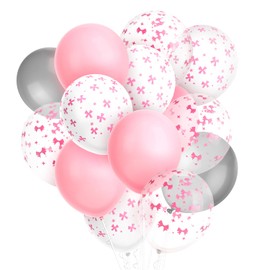 32pcs Pink Bow Balloons, 4 Styles Foil Pink and White Latex Bow Birthday Coquette Balloons Bow Themed Decorations for Bride Engagement Wedding Confession Baby Shower Birthday Party Decoration