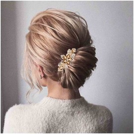 Yheakne Rhinestone Crystal Hair Clip Wedding Headpiece Shiny Hair Accessories Bridal Hair Clip for Women and Girls (Gold)