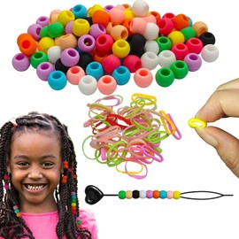 GENLEAS 100Pcs Silicone Hair Beads for Kids Girls Braids, 10 Color Silicone Beads for Hair, Colorful Rubber Pony Beads Kit