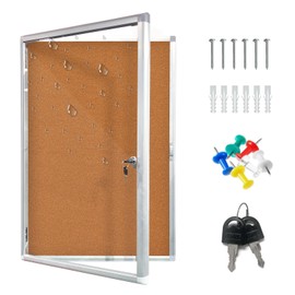 OUOFS Outdoor Enclosed Bulletin Board Weatherproof, 36"x24" Lockable Cork Noticeboard with Locking Door, Wall-Mounted Display Case for School, Office - Secure & Durable Design