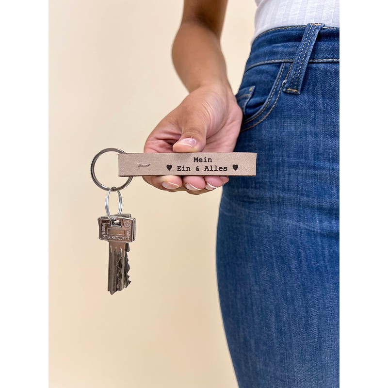 Gusti Aaron Leather Key Ring Beige Leather with Engraving My