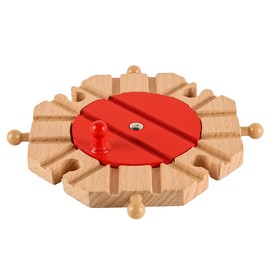 Laroal Wooden Train Turntable Track 4-Way Turntable Wooden Railway Set Accessories Railway Gift Compatible Train Set Railway Track Turntable
