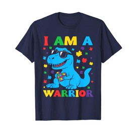 Trex Dino I Am A Warrior Autism Awareness Toddler Boys Kids T-Shirt