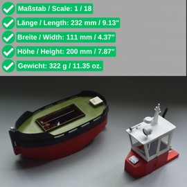 Little Otter Tugboat Ship Model Kit 1:18 Scale Size L x W x H 232 x 111 x 200 mm, Lasercut Wood Components, Resin Mouldings, 332 g, Seaworthy, RC Wooden Kit, DIY Tug