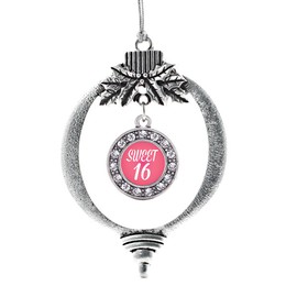 Inspired Silver - Sweet Sixteen Silver Christmas Ornament - Circle Charm Christmas Tree Ornament with Cubic Zirconia - Holiday Hanging Decoration