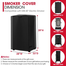 Unicook Electric Smoker Cover for Masterbuilt 40 Inch Smokers, Outdoor Vertical Digital BBQ Cover, Unique Waterproof Vinyl Exterior with Polyester Lining, 28" W x 22" D x 39" H
