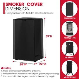 Unicook Electric Smoker Cover for Masterbuilt 40 Inch Smokers, Outdoor Vertical Digital BBQ Cover, Unique Waterproof Vinyl Exterior with Polyester Lining, 28" W x 22" D x 39" H