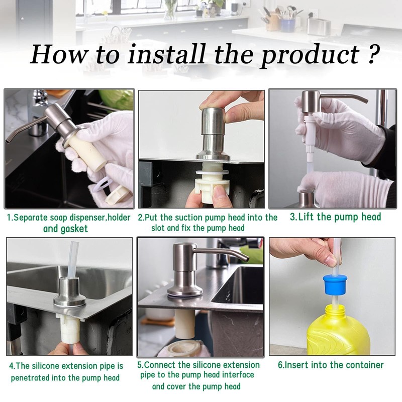 Kitchen Sink Soap Dispenser Pump - Stainless Steel Countertop Dish