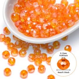 258 Pieces 4mm Crystal Glass Beads Round Multiple Faceted Loose Spacer Faceted Rondelle Glass Beads with Hole Gemstone Glass Beads for DIY Craft Bracelet Necklace Earring Making(Orange Red AB)