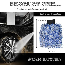 Yourkar 2 PCS Car Wash Mitt, 8"×10" Soft & Scratch-Free Premium Plush Microfiber Washing Glove, Machine Washable Lint Free Absorbent Detailing Wash Mitt, Universal Car Accessories (Blue)