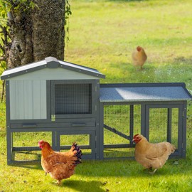 Tangkula Large Chicken Coop, 58‘’ Wooden Hen House Outdoor Backyard Garden Bunny Rabbit Hutch with Ventilation Door, Removable Tray & Ramp Chicken Coop (58 inches) (Gray)