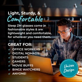 Sleep ZM Blue Light Blocking Glasses for Women + Men - Better Sleep + Anti Eye Strain Protection - Computer Screens & Gaming - Translucent Blue Wayfarer- 99% Night-time Amber Lens