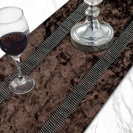 Jiino Table Runner with Diamante Strip and Tassels Coffee Brown 13x72 Inches Runners for Dinner Table