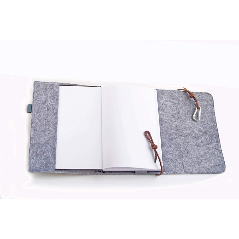 Calendar, A5 notebook, grey, felt leather book cover, retro vintage