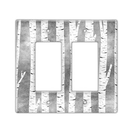 Decorative Wall Switch Cover Plate - Birch Trees Decor Switch Plate - Great For Cabins With Refreshing Greys (Double Rocker Switch Cover)