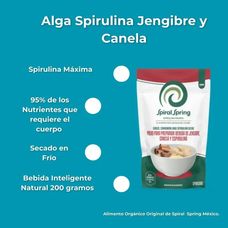 Alga Spirulina + Canela + Jengibre 2 Bolsas De 200grs