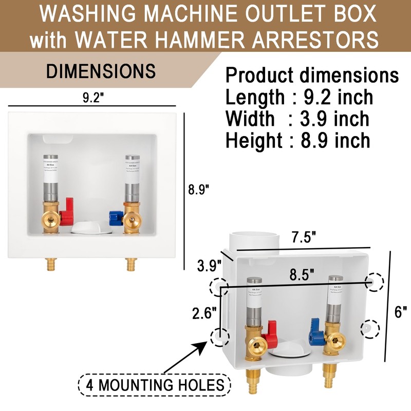 [1 Piece] Lingmfg Washing Machine Outlet Box PEX Crimp with