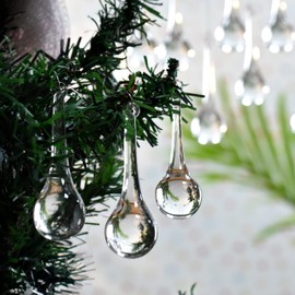 Clear Glass Ornaments- 50 Piece- Clear Glass Teardrop Christmas Ornaments- Hanging Crystals for Centerpieces- Christmas Crystal Ornaments- Chandelier Drop- Drop Ornaments- Crystal Ornaments- 2.75Inch