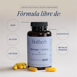 Holiherb Omega 3 con DHA 650mg + EPA 200mg y Colina 450mg | Con Metilfolato 400mcg | Apoyo Cerebral y Desarrollo Cognitivo