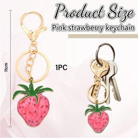 Kotkiddy Cute Oil Painting Strawberry Keyring Red Pink Strawberry Fruit Key Ring Purse Car Pendant for Men and Women, pink, L