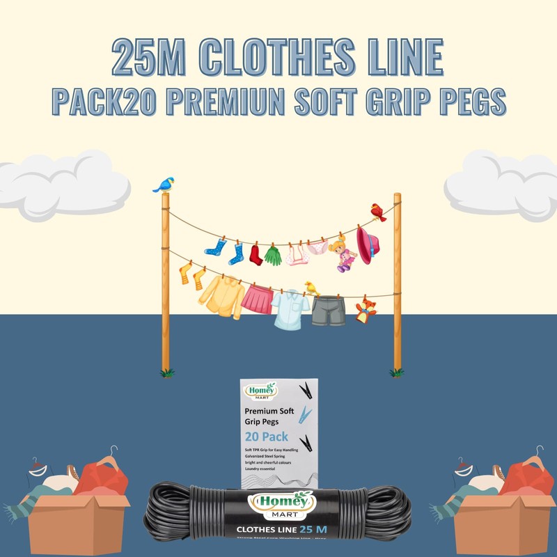 25m Washing Line Rope Strong Steel Core 3.5mm thickness Indoor-Outdoor