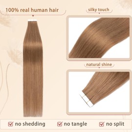 Rich Choices Tape in Hair Extensions Human Hair 10 pcs Light Brown Tape Hair Extensions Real Human Hair Invisible Remy Hair Extensions Injected Tape Extensions 16 Inch 25g