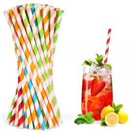 Vicloon Paper Straws, Biodegradable, Colourful Drinking Straws, Suitable for Parties, Weddings and Occasions, Party Straws, 5 Colours, Pack of 250